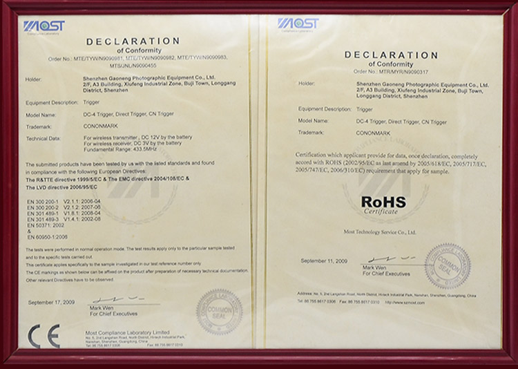 CE Rohs certificate